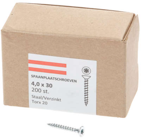 Hoenderdaal Spanplattenschraube verzinkt Flachkopf Vollgewinde Torx TX20 4,0x30 | 200 Stück - 0206.01.25201