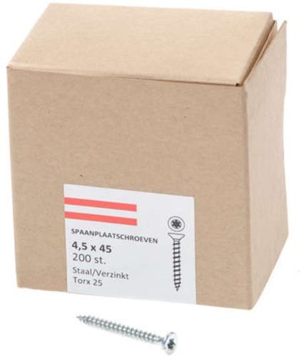 Hoenderdaal Spanplattenschraube verzinkt Flachkopf Vollgewinde Torx TX25 4,5x45 | 200 Stück - 0206.01.33801