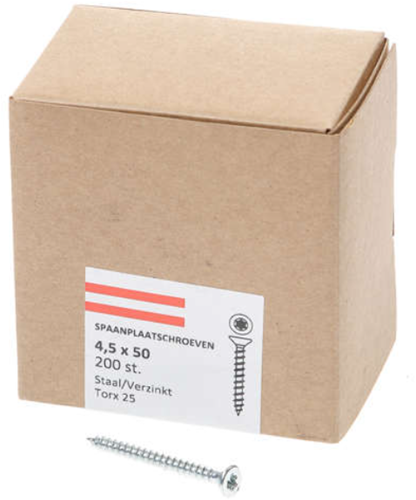 Hoenderdaal Spanplattenschraube verzinkt Flachkopf Vollgewinde Torx TX25 4,5x50 | 200 Stück - 0206.01.33901