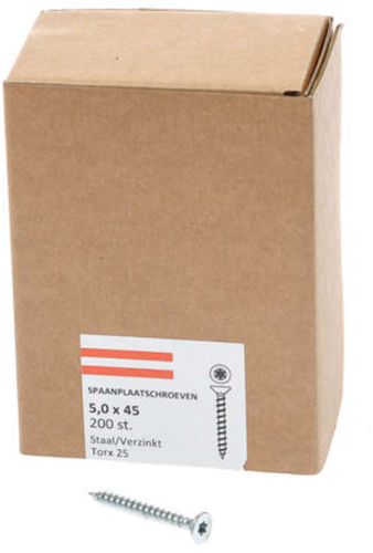 Hoenderdaal Spanplattenschraube verzinkt Flachkopf Vollgewinde Torx TX25 5,0x45 | 200 Stück - 0206.01.41801