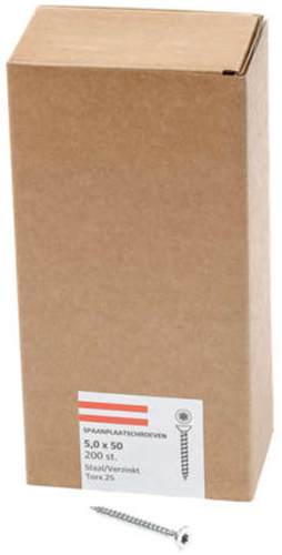 Hoenderdaal Spanplattenschraube verzinkt Flachkopf Vollgewinde Torx TX25 5,0x50 | 200 Stück - 0206.01.41901