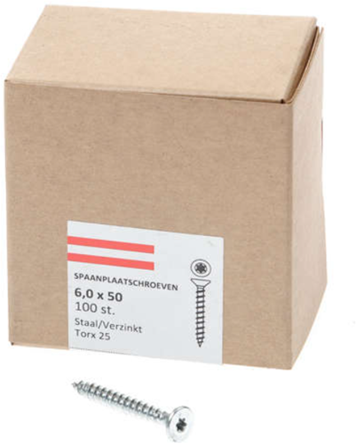 Hoenderdaal Spanplattenschraube verzinkt Flachkopf Vollgewinde Torx TX25 6,0x50 | 100 Stück - 0206.01.49901