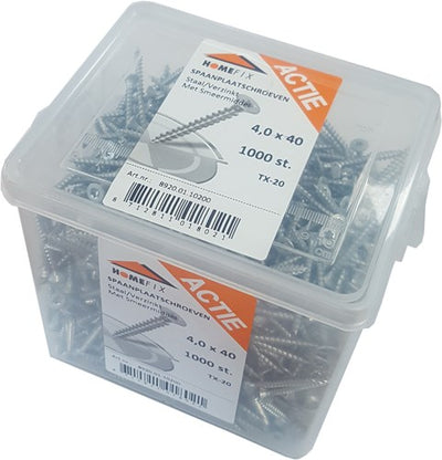 Homefix Action Eimer Spanplattenschraube VZ PK + Schneidspitze Torx Tx20 4,0x40 | 1000 Stück - 8920.01.10200