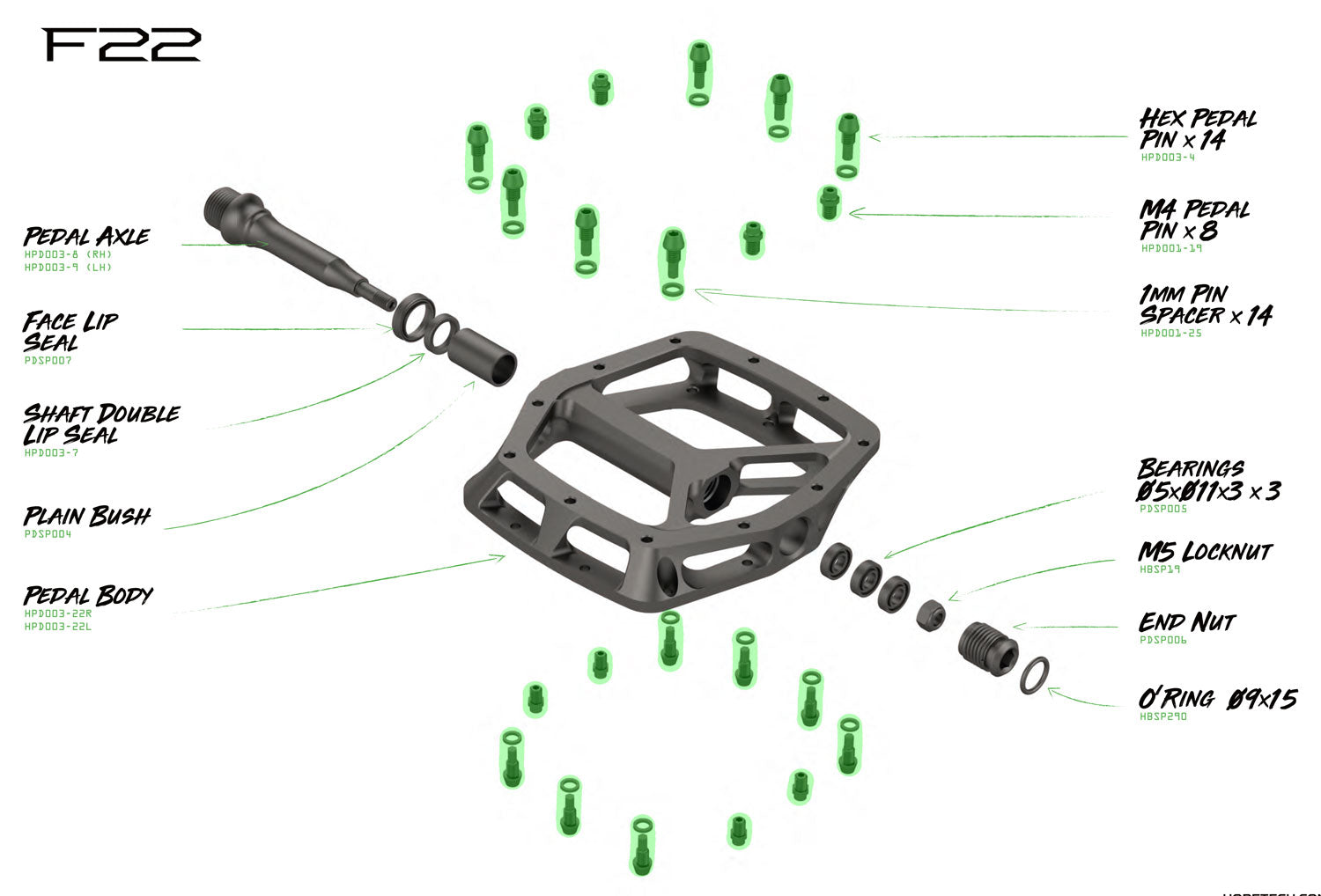 Hope-Pins für F22-Plattformpedale