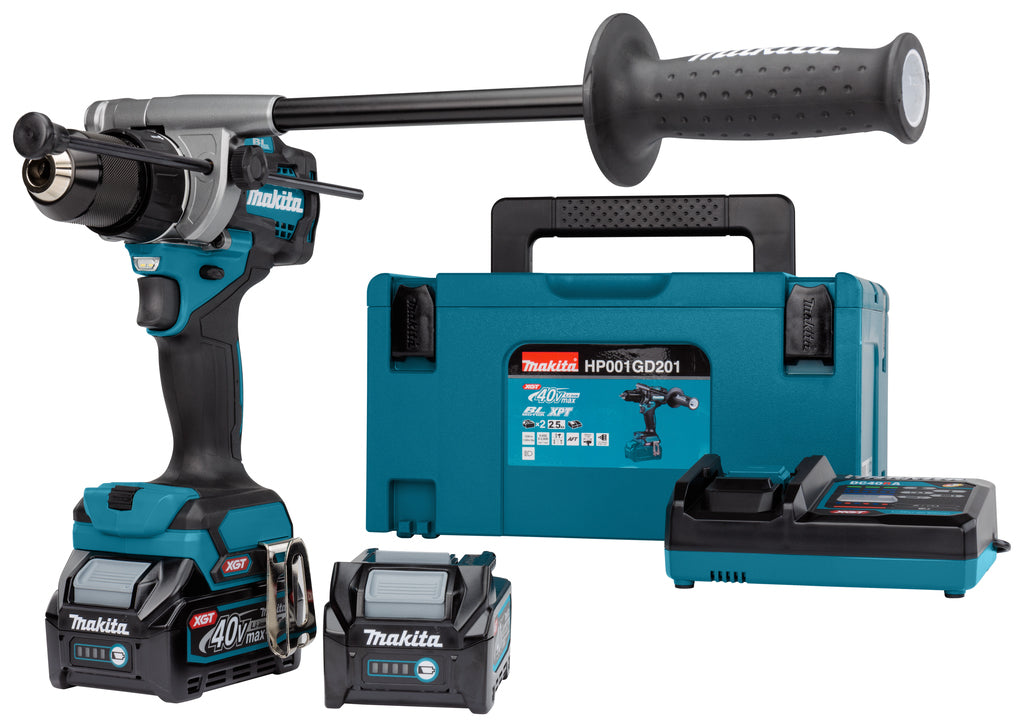 Makita hp001gd201 40 V Max Schlagbohrmaschine/Schraubendreher 2,5 Ah Akku (2 Stück), Ladegerät, Mbox – hp001gd201
