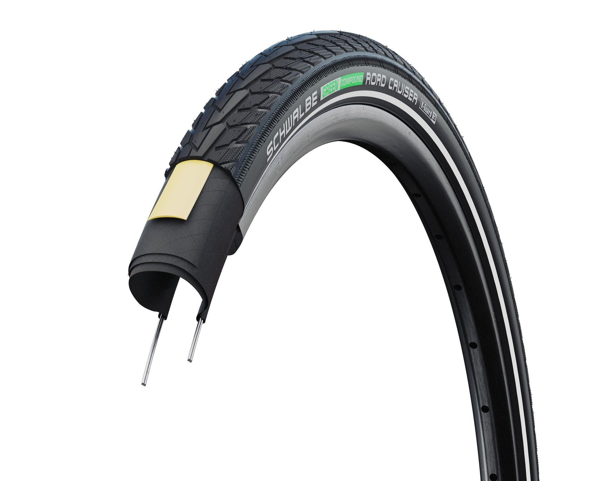 Schwalbe Road Cruiser – verkabelt – grüne Mischung – K-Guard – 700 x 40 C – Schwarz + Reflex