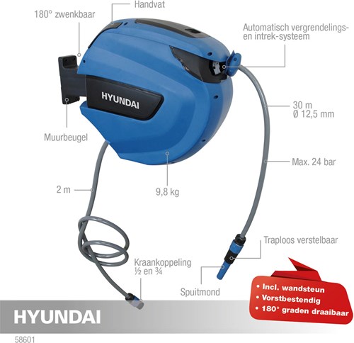 Hyundai Wandschlauchbox 30m x 12mm - 58601 - 58601