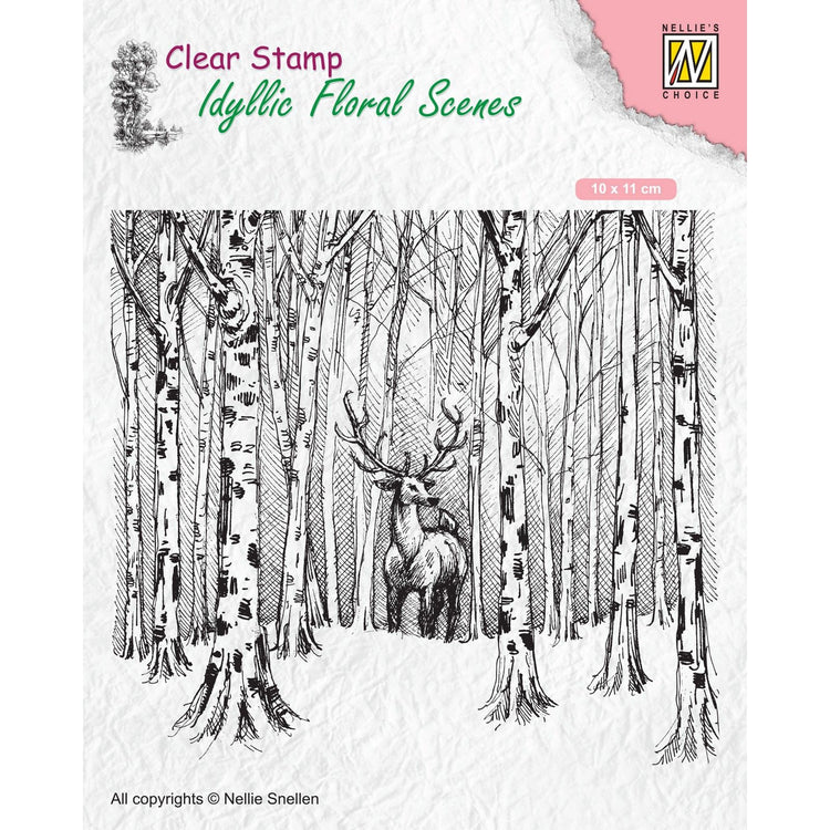 Nellies Wahl • idyllische Blumenszenen, klarer Stempel, Hirsch im Wald, 95 x 126 mm