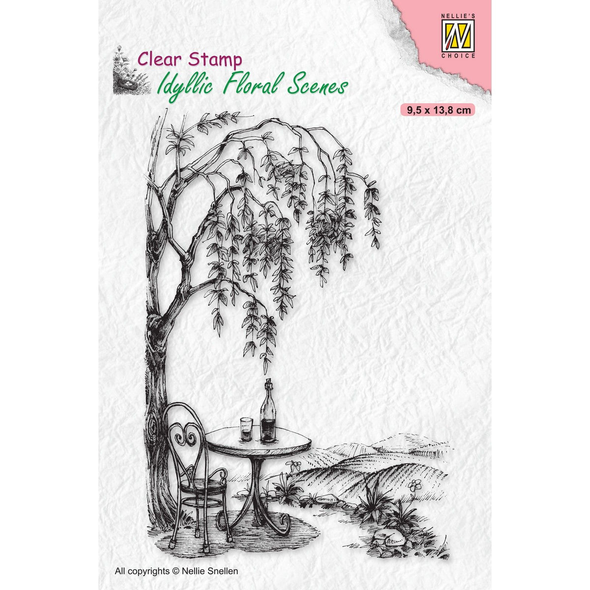 Nellies Wahl • idyllische Blumenszenen, klarer Stempel, Sitzgelegenheiten im Freien mit Baum