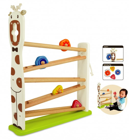 Ich bin Spielzeugholzholz Rollerbaan mit Giraffeprint White Brown