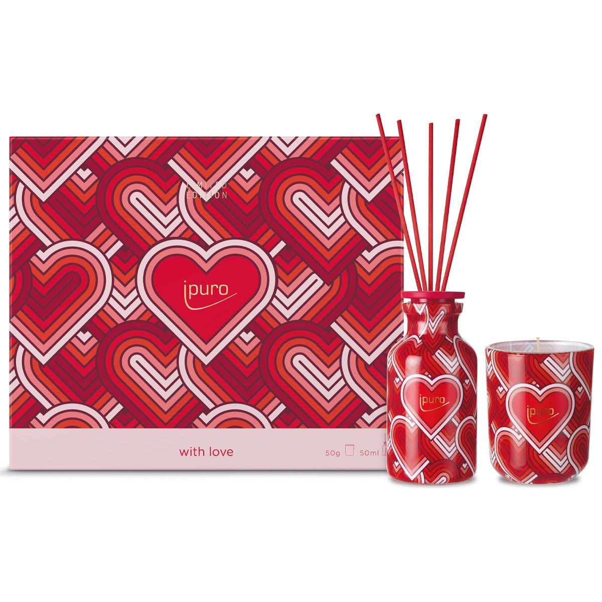 Ipuro Duftdiffusor-Set mit Liebe, 50 ml + Kerze