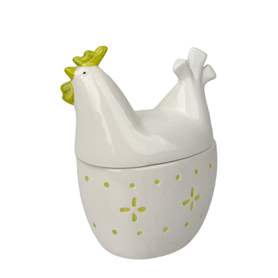 J-line Vorratsdose aus Keramik, Huhn, weiß, 16 x 11 x 19 cm