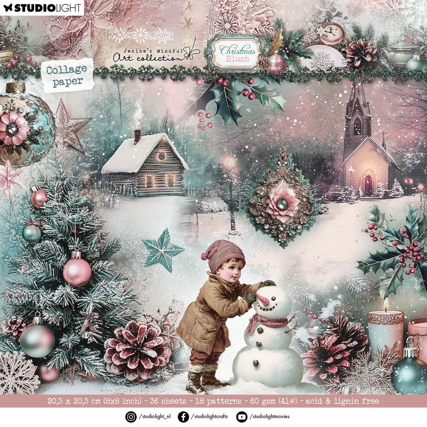 Studiolicht • Jenines achtsame Kunst, Weihnachts-Rouge-Collage, Papierblock-Hintergrundelemente
