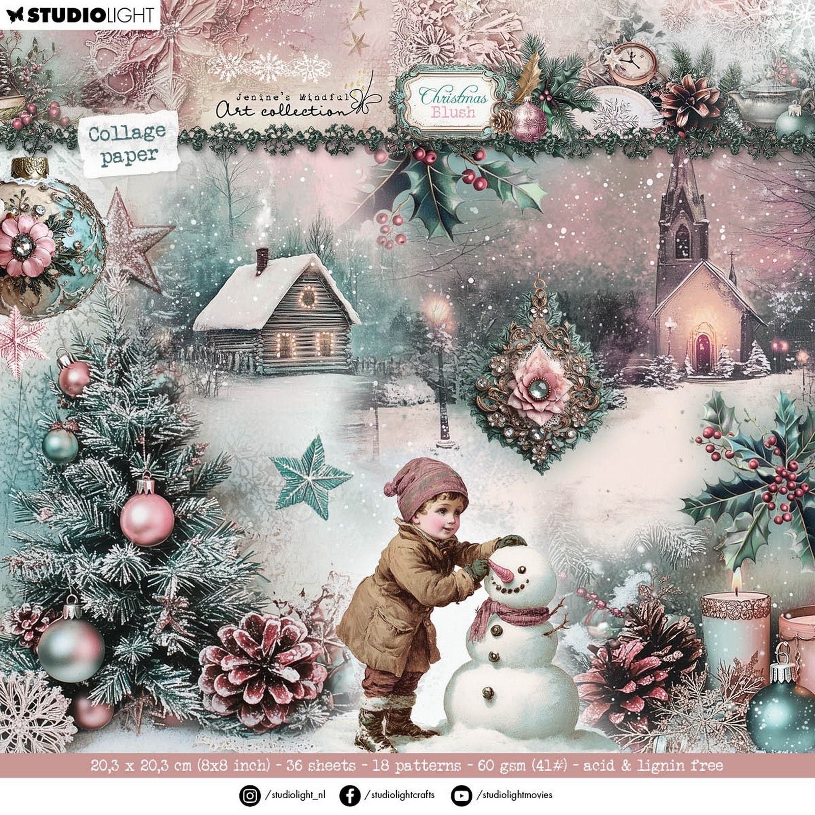 Studiolicht • Jenines achtsame Kunst, Weihnachts-Rouge-Collage, Papierblock-Hintergrundelemente