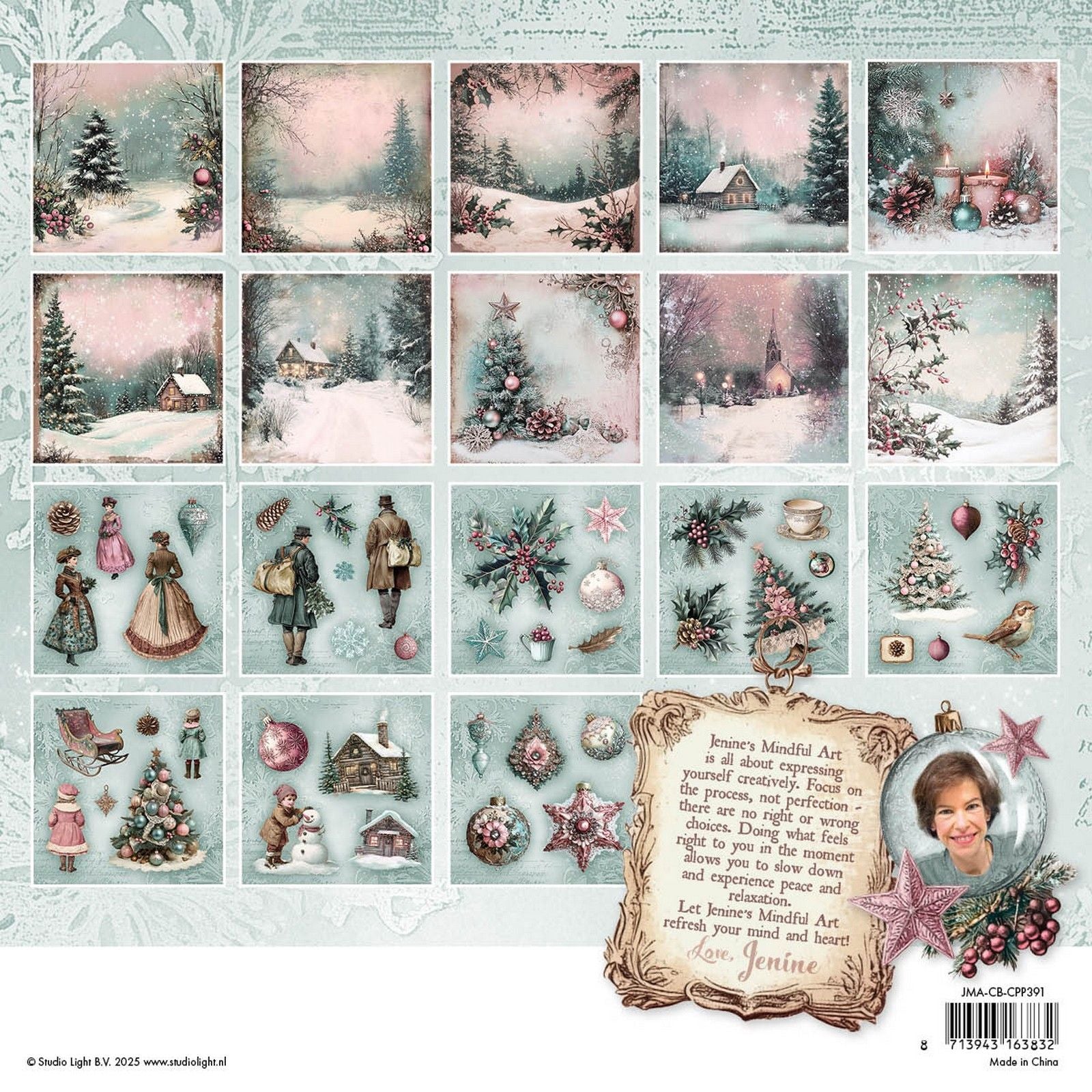 Studiolicht • Jenines achtsame Kunst, Weihnachts-Rouge-Collage, Papierblock-Hintergrundelemente