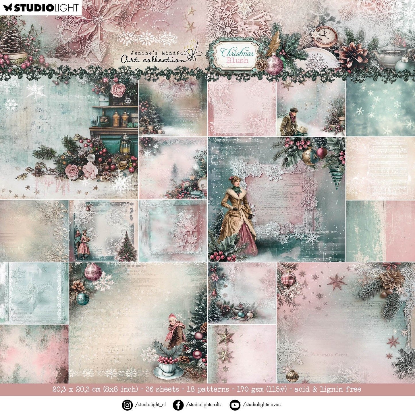 Studiolicht • Jenine's Mindful Art Christmas Blush Designer-Papierblock-Hintergründe