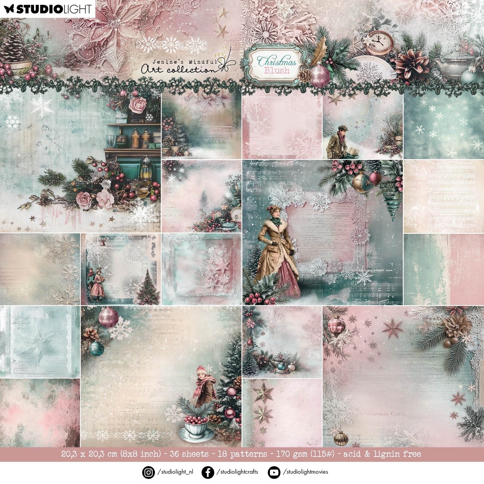 Studiolicht • Jenine's Mindful Art Christmas Blush Designer-Papierblock-Hintergründe