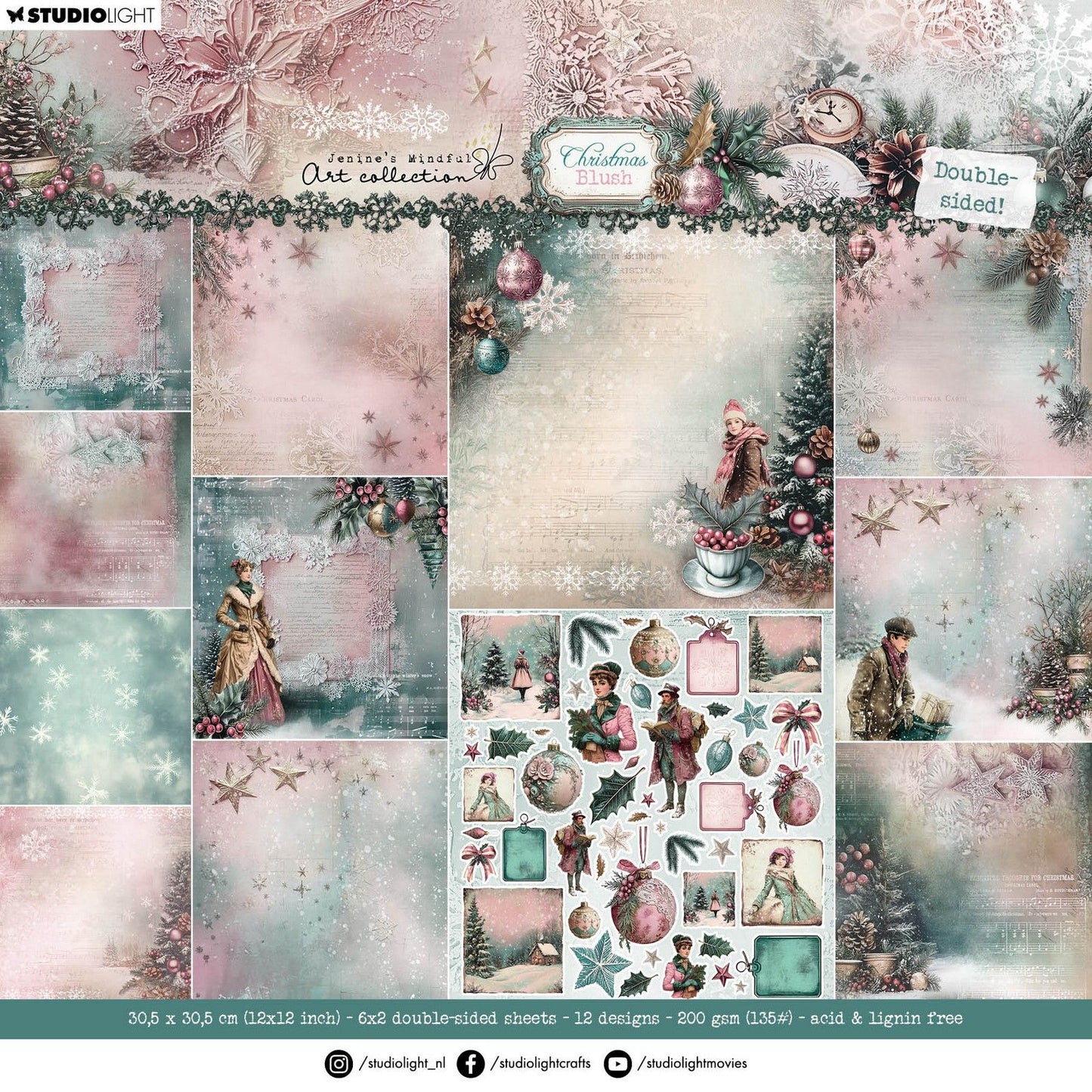 Studiolicht • Jenine's Mindful Art Christmas Blush Designer-Papierblock, doppelseitiges Scrapbooking