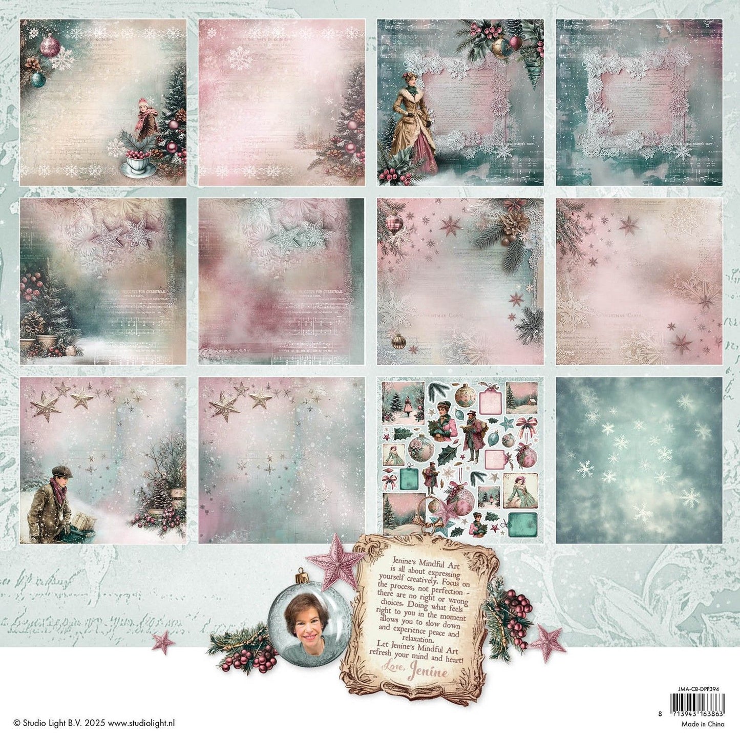 Studiolicht • Jenine's Mindful Art Christmas Blush Designer-Papierblock, doppelseitiges Scrapbooking
