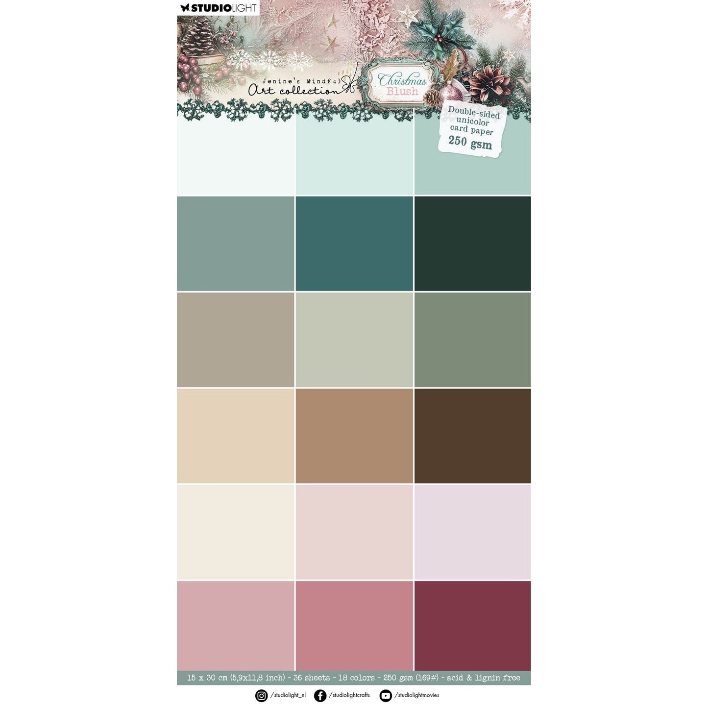 Studiolicht • Jenine's Mindful Art Christmas Blush, einfarbiger Papierblock, doppelseitiges Kartenpapier