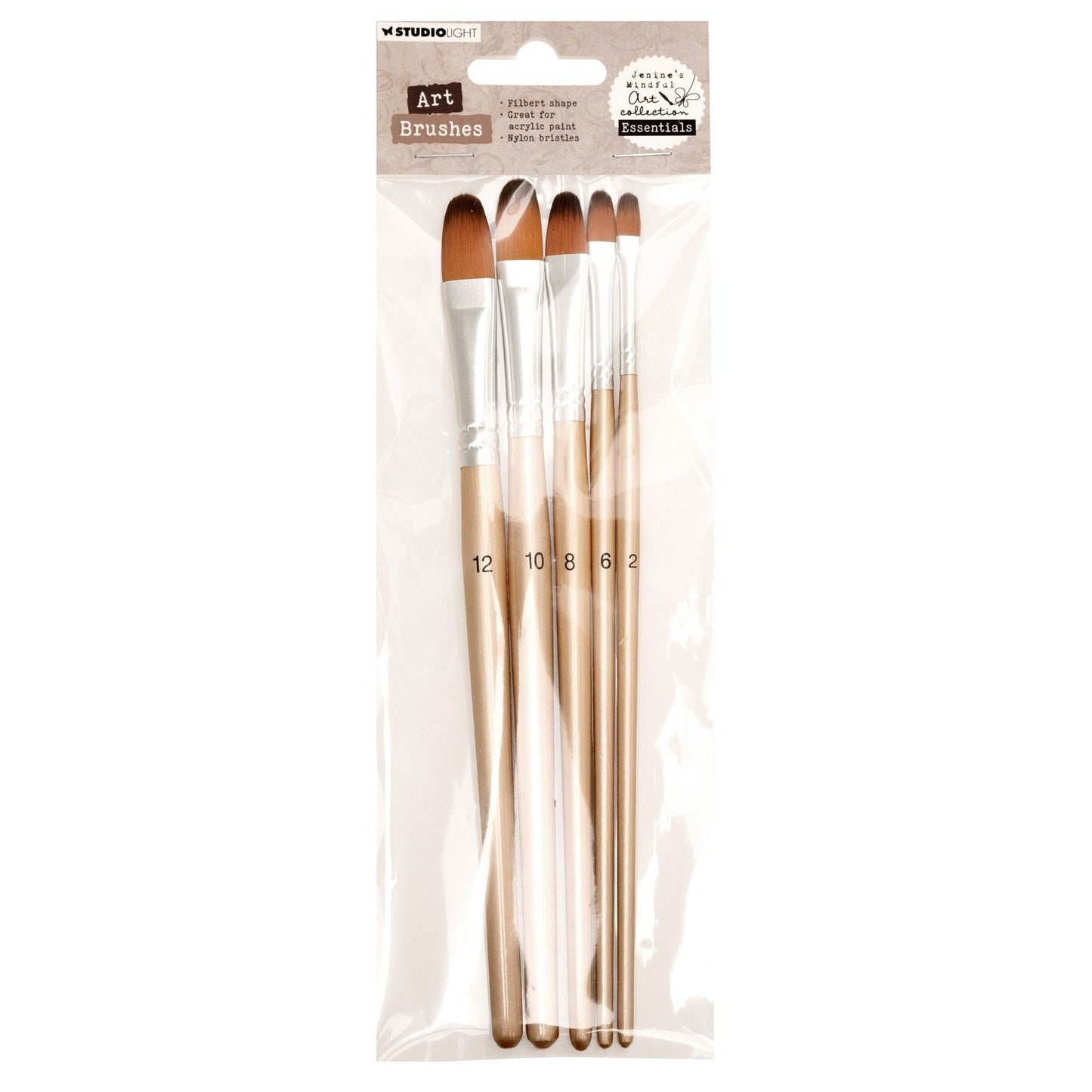Studiolicht • Jenine's Mindful Art Pinselset Filbert, Größe 2-4-6-8-10 Essentials 75x220x10mm 5 Stück