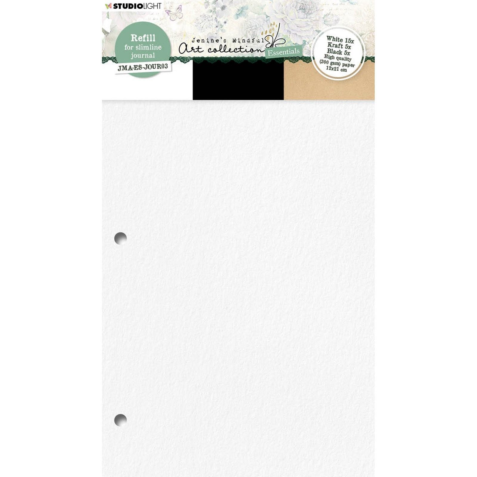 Studiolicht • Jenines Achtsamkeitskunst-Nachfüllung für Slimline-Tagebuch in weiß-schwarzem Kraftpapier