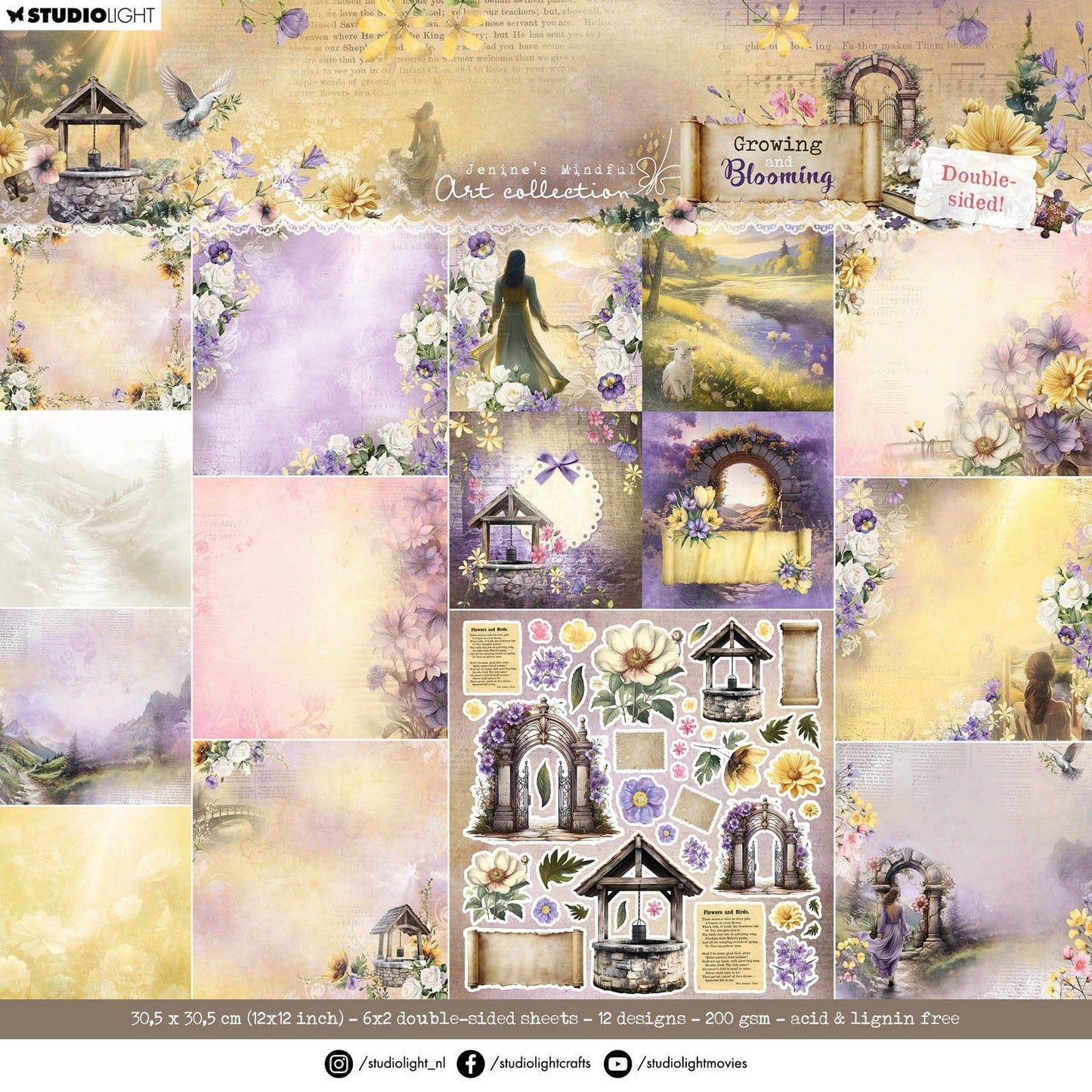 Studiolicht • wachsende blühende Designer-Papierblock-Scrapbooking