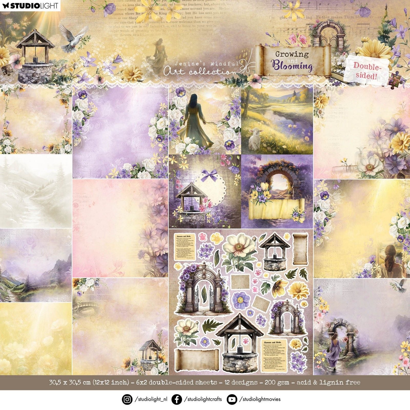 Studiolicht • wachsende blühende Designer-Papierblock-Scrapbooking