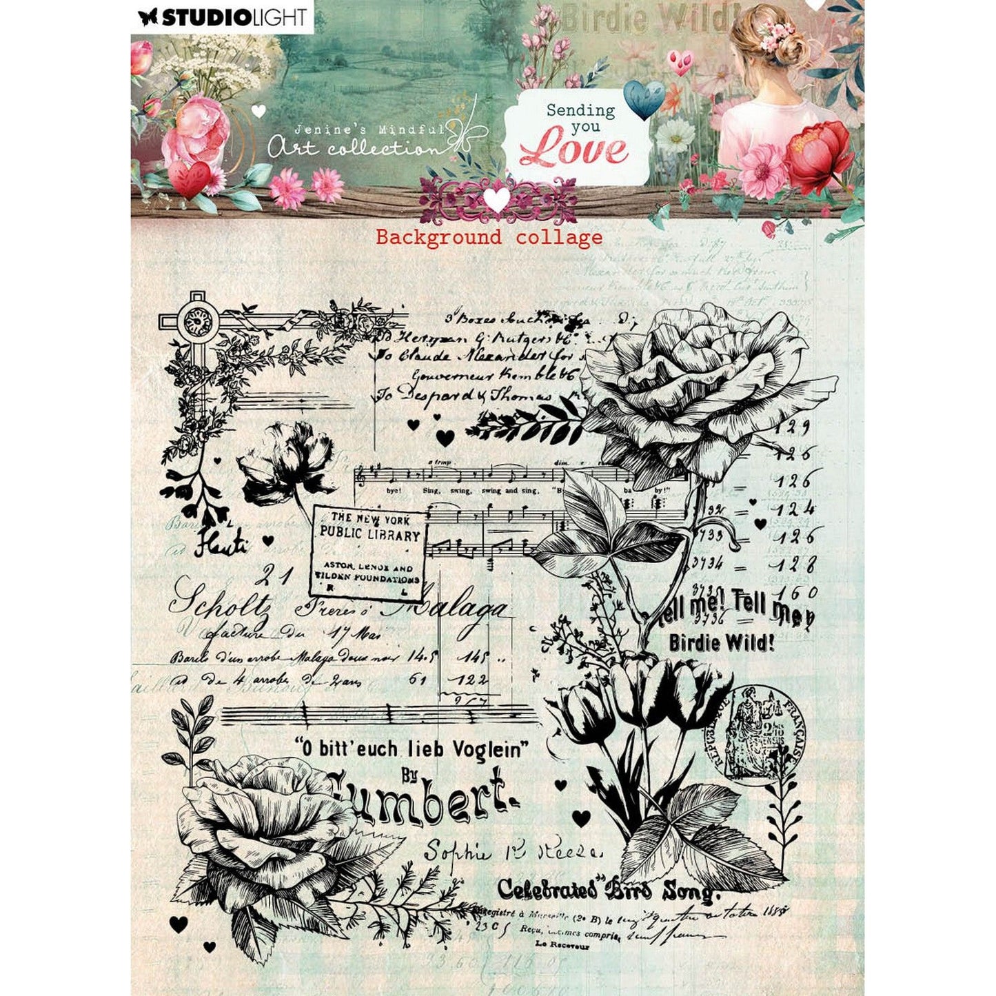 Studiolicht • Die durchsichtigen Stempel „Mindful Art“ von Jenine senden Ihnen eine Hintergrundcollage mit Liebe