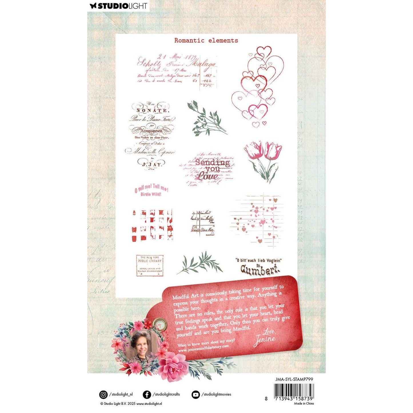 Studiolicht • Die durchsichtigen Stempel „Mindful Art“ von Jenine schicken Ihnen romantische Liebeselemente