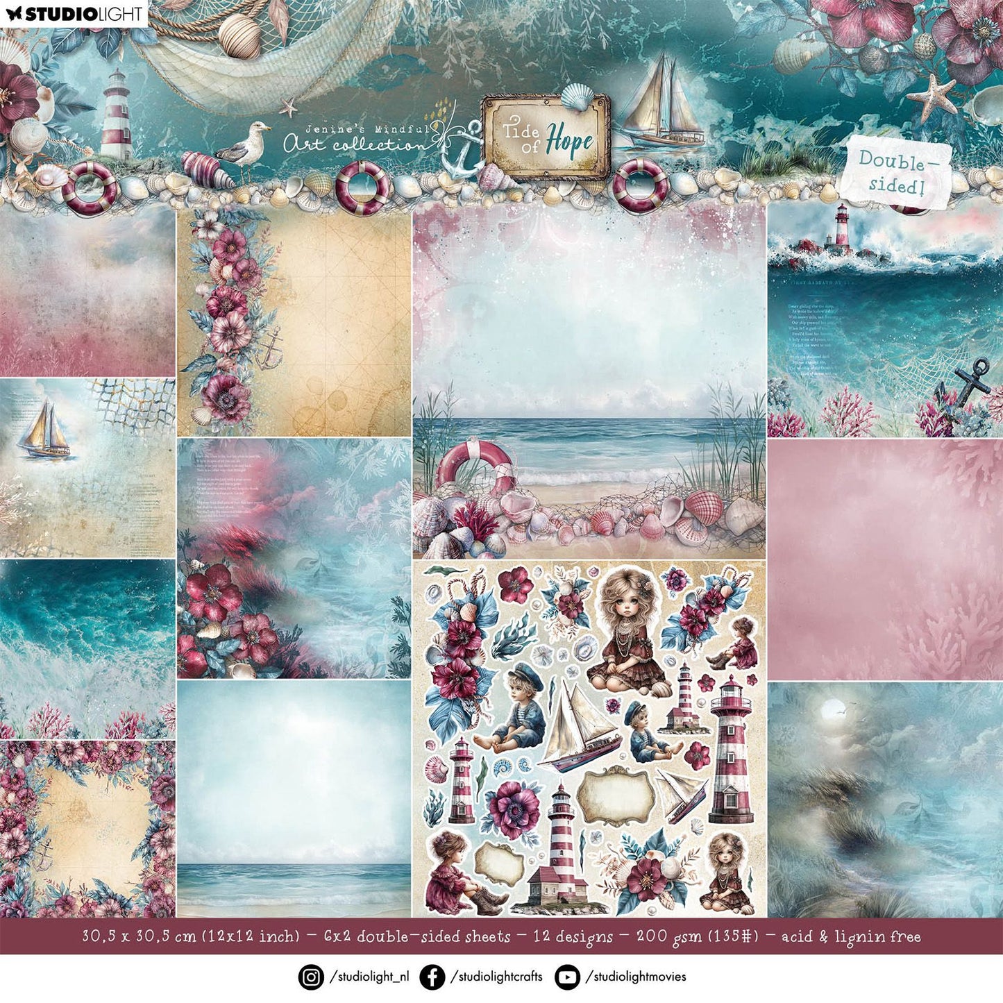 Studiolicht • Tide of Hope Designer-Papierblock, doppelseitiges Scrapbooking
