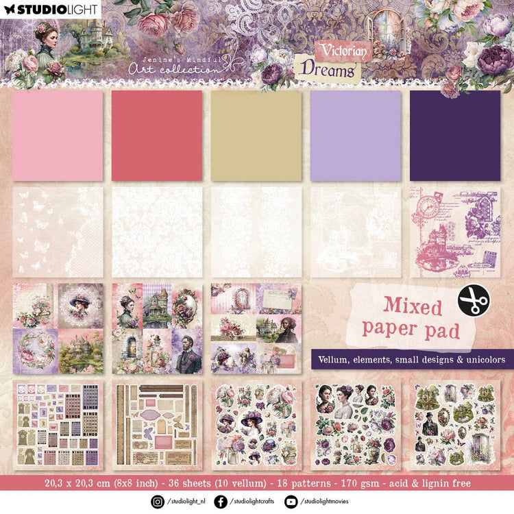 Studiolicht • „Victorian Dreams“, gemischter Papierblock, Pergament, einfarbige Elemente