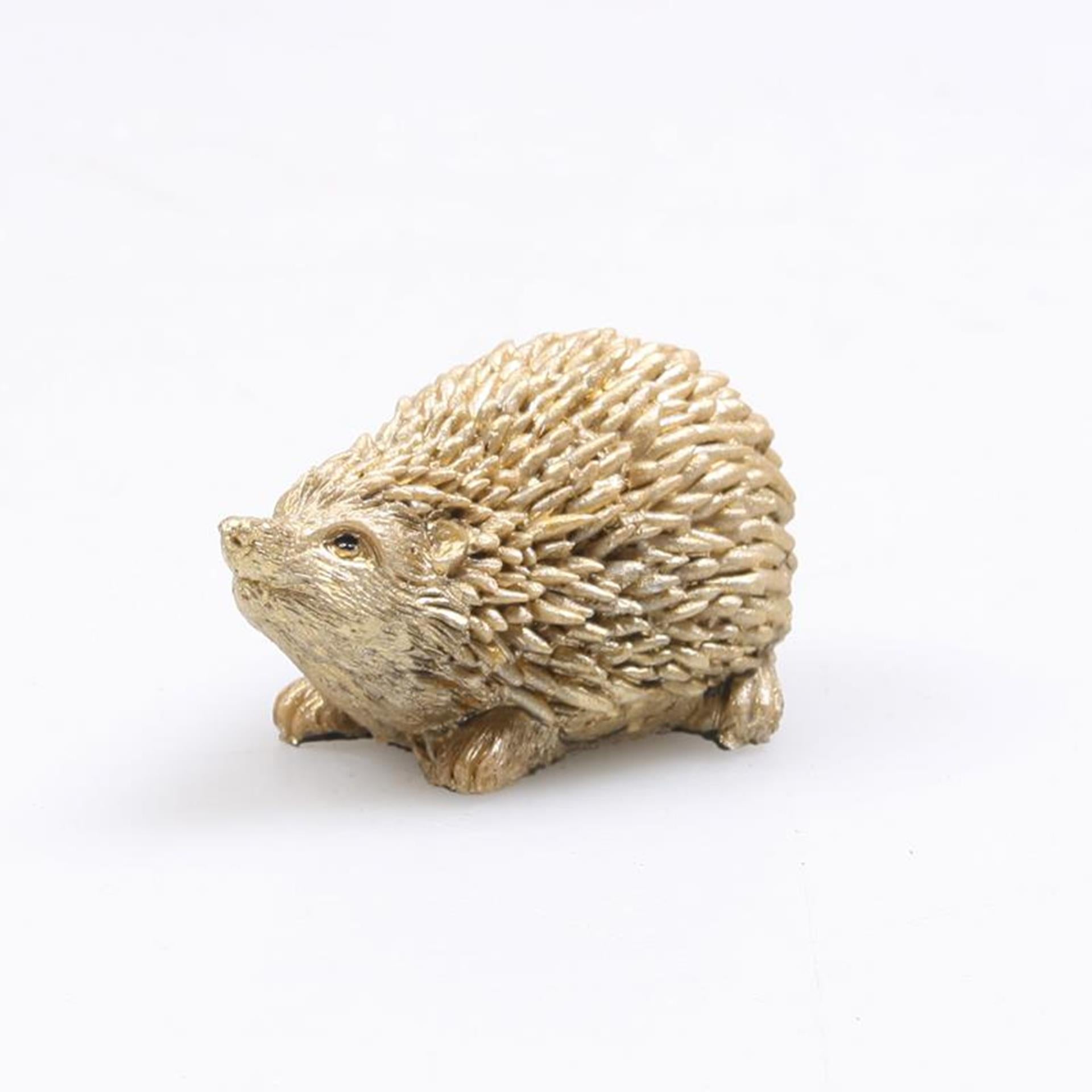 Von der Jahreszeit inspirierte Dekorationsstatue, Igel, klein, goldfarben, 5,5 x 4 x 3 cm