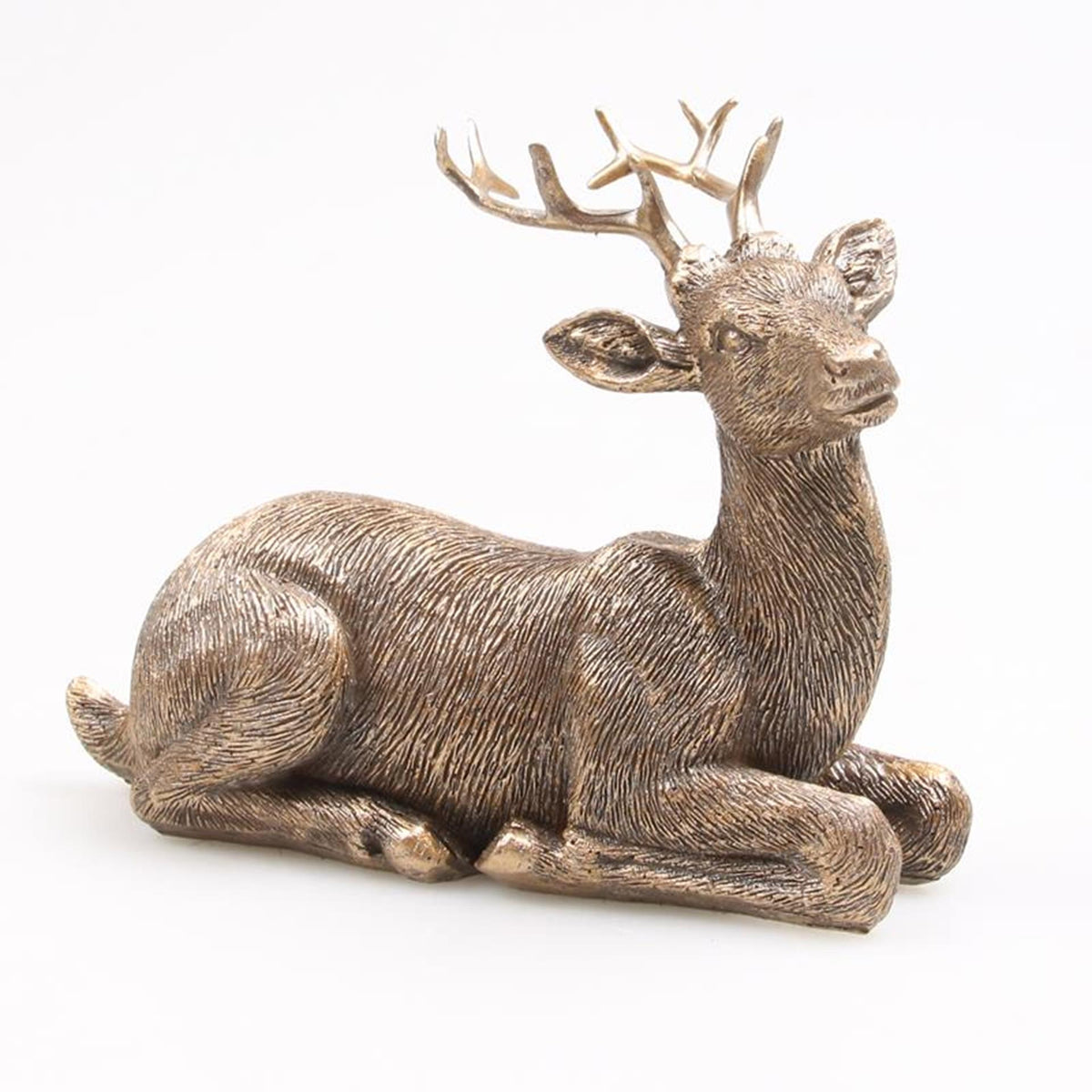 Von der Jahreszeit inspirierte Dekorationsstatue eines liegenden Hirsches in Gold, 15 x 10 x 15 cm