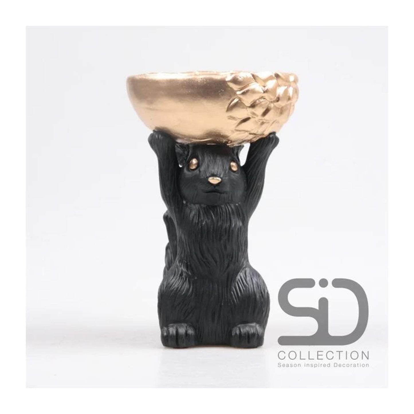Von der Jahreszeit inspirierte Dekorationsstatue Eichhörnchen mit Box 14x22,5cm schwarz