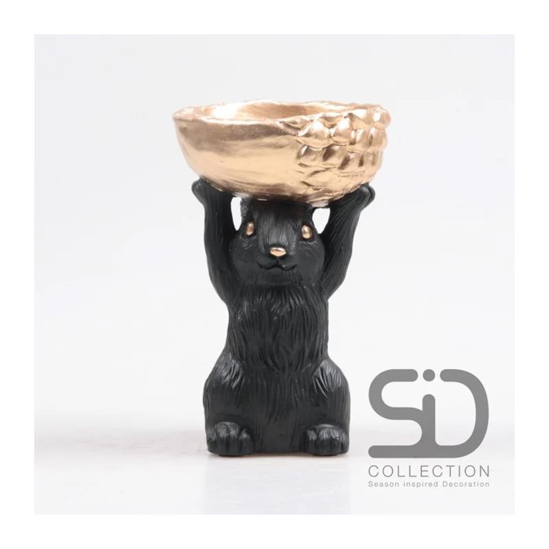 Von der Jahreszeit inspirierte Dekorationsstatue eines Eichhörnchens mit Box, 11 x 9,5 x 18 cm, schwarz