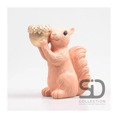 Von der Jahreszeit inspirierter Dekorations-Teelichthalter Eichhörnchen 20,5 cm beige