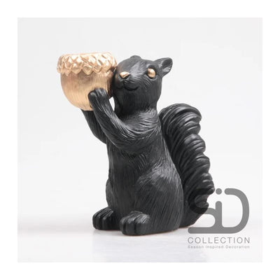 Von der Jahreszeit inspirierter Dekorations-Teelichthalter Eichhörnchen 20,5 cm schwarz