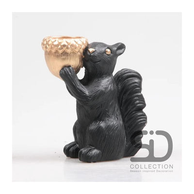 Von der Jahreszeit inspirierter Dekorations-Teelichthalter Eichhörnchen 16,3 cm schwarz
