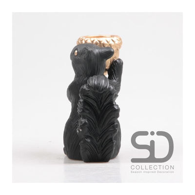Von der Jahreszeit inspirierter Dekorations-Teelichthalter Eichhörnchen 16,3 cm schwarz