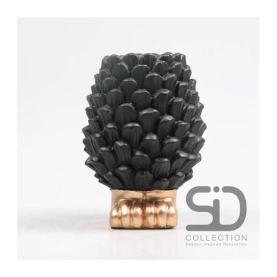 Von der Jahreszeit inspirierte Dekoration, Tannenzapfenvase auf Fuß, 16 cm, schwarz