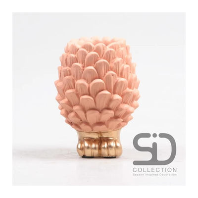 Von der Jahreszeit inspirierte Deko-Vase mit Tannenzapfen auf Sockel, 12 cm, beige-rot