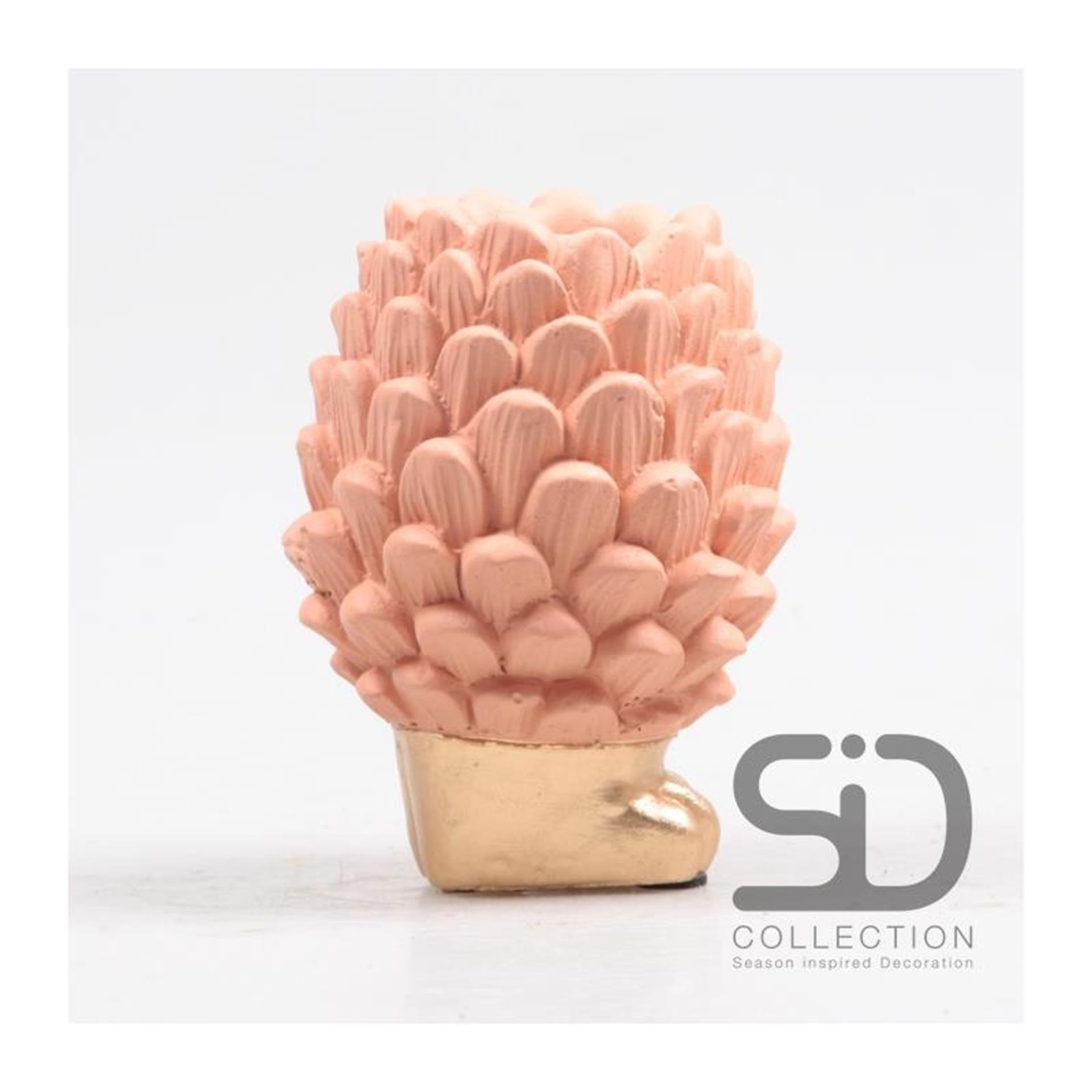 Von der Jahreszeit inspirierte Deko-Vase mit Tannenzapfen auf Sockel, 12 cm, beige-rot