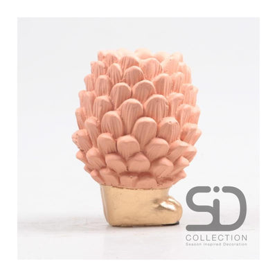 Von der Jahreszeit inspirierte Deko-Vase mit Tannenzapfen auf Sockel, 12 cm, beige-rot