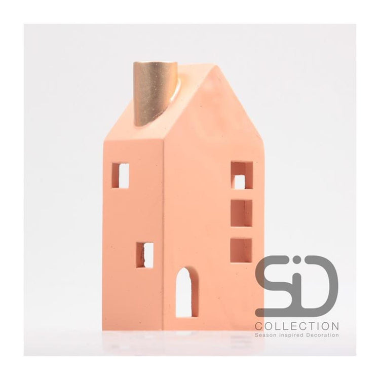 Von der Jahreszeit inspiriertes Deko-Kerzenhaus, 12 x 8 x 24 cm, beige-rot