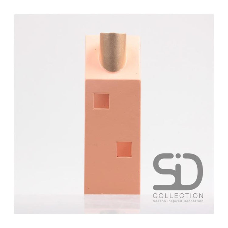 Von der Jahreszeit inspiriertes Deko-Kerzenhaus, 12 x 8 x 24 cm, beige-rot
