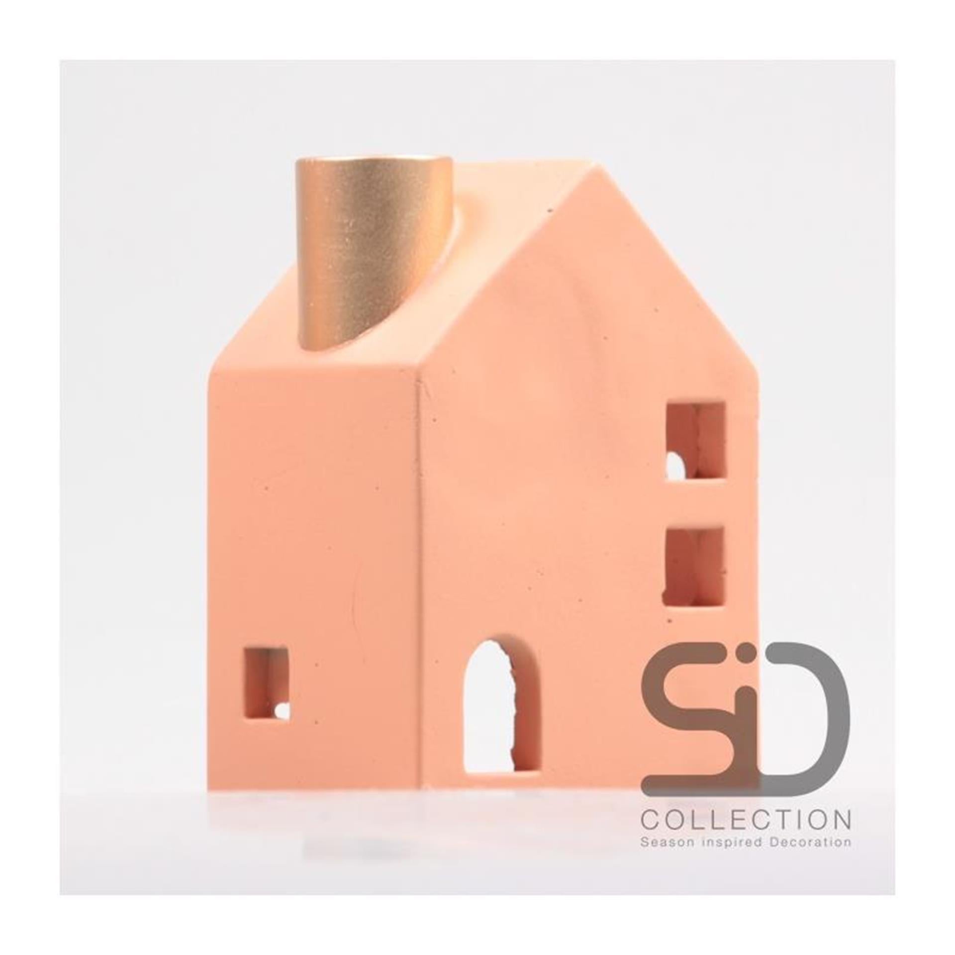 Von der Jahreszeit inspiriertes Deko-Kerzenhaus, 11 x 8 x 16 cm, beige-rot