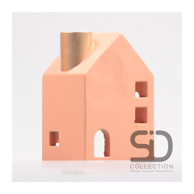 Von der Jahreszeit inspiriertes Deko-Kerzenhaus, 11 x 8 x 16 cm, beige-rot