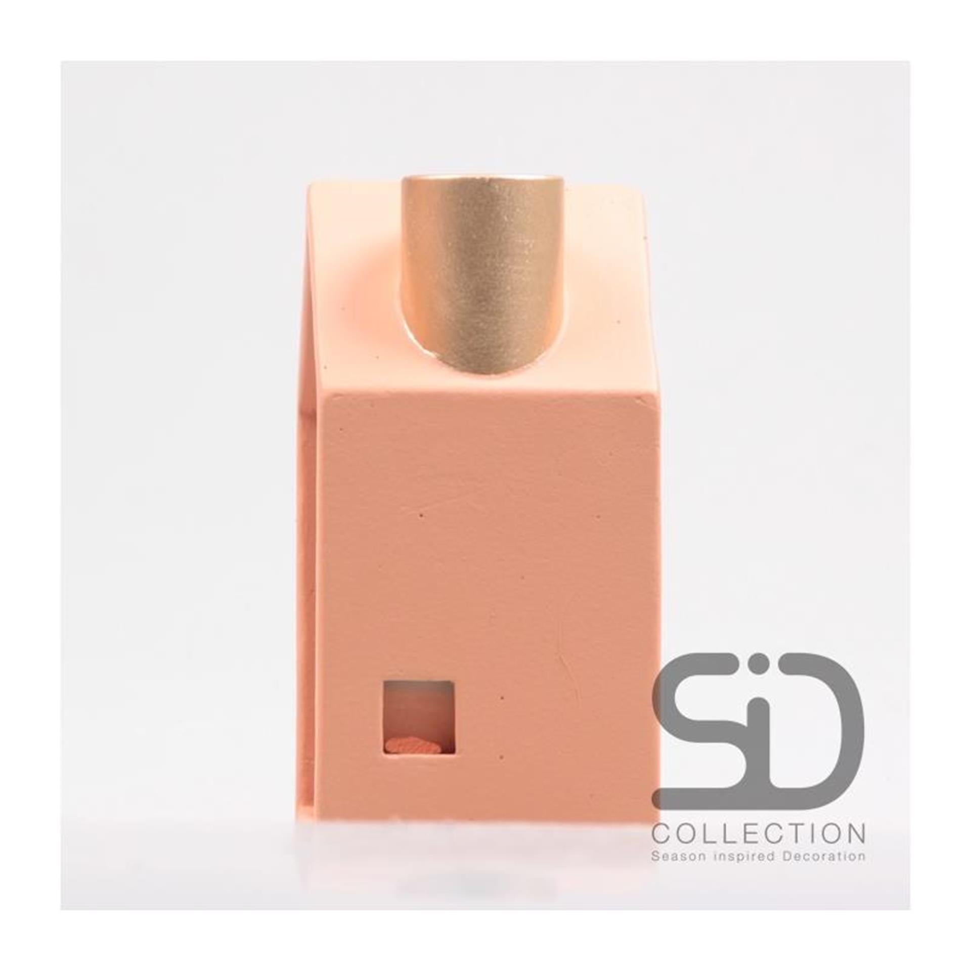 Von der Jahreszeit inspiriertes Deko-Kerzenhaus, 11 x 8 x 16 cm, beige-rot