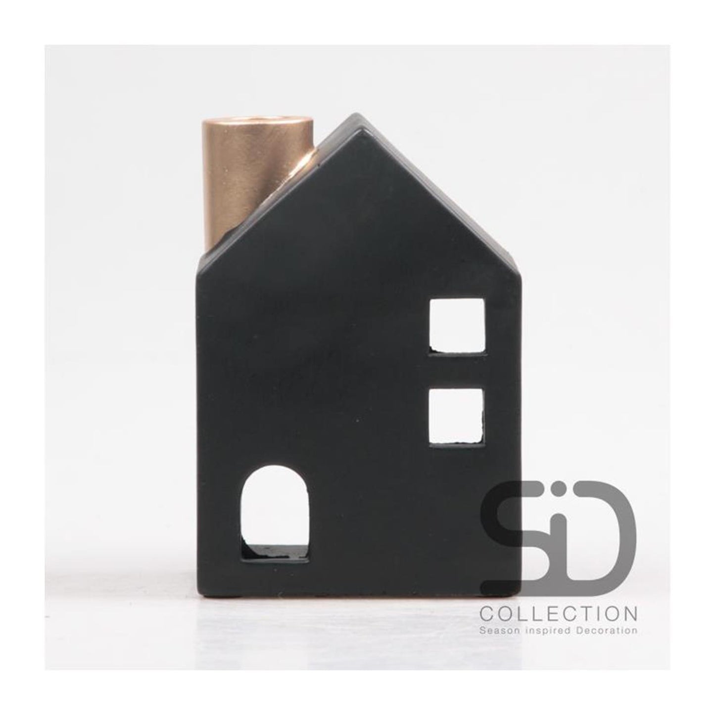 Von der Jahreszeit inspiriertes Deko-Kerzenhaus 11x8x16cm schwarz